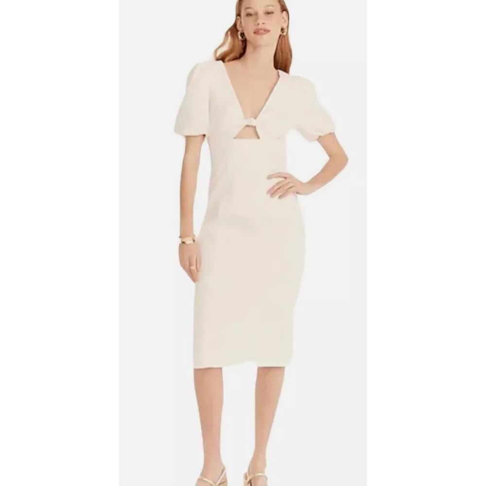 J.Crew Collection Cut Out Knee Length Puff Sleeve Dress Cream Size 24 Plus NEW